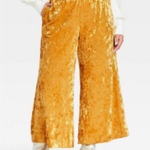 A New Day Mustard Crushed Velvet Wide-Leg Pants